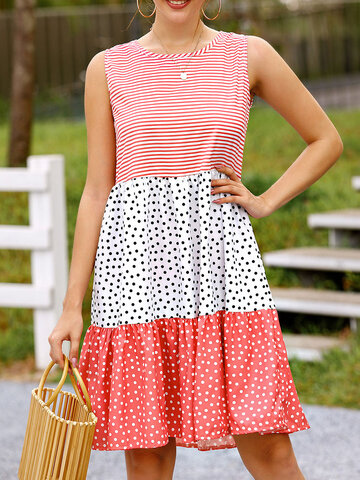 Contrast Color Dot Stripe Print Dress