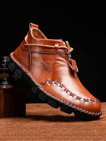 Menico Men Hand Stitching Non-slip Casual Leather Boots