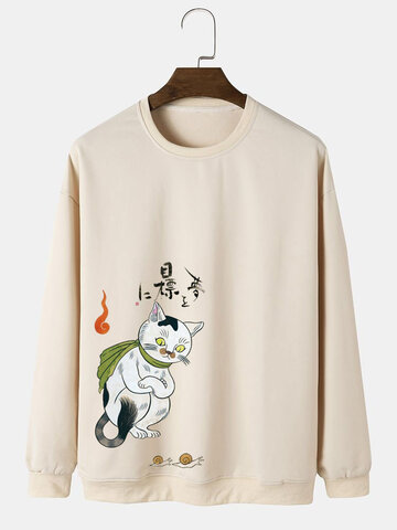 Japanese Style Cat Print Sweatshirts