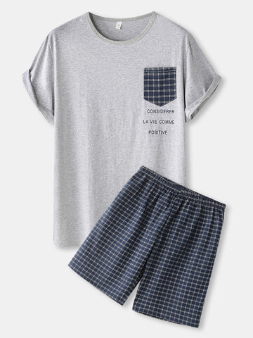 Letter Plaid Print Cotton Pajamas Sets