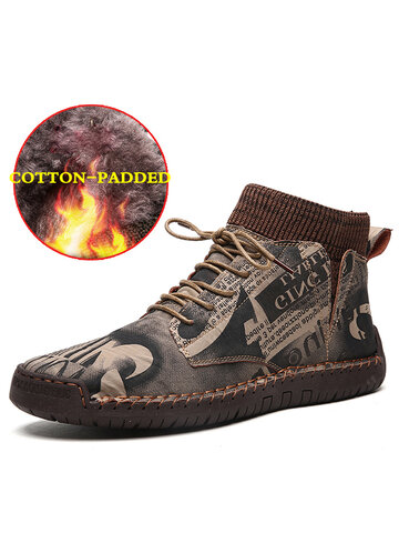 Men Handmade Stitching Warm Sock Ankle Boots
