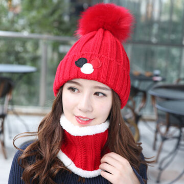 Knitted Beanie Cap And Neck Collar Scarves Set