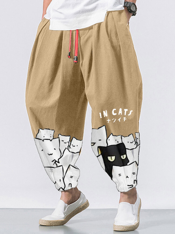 Pantalon imprimé chat de dessin animé japonais