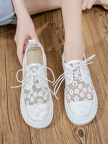 Women Round Toe Flat Shoes Floral Flats Comfy Casual Sneaker Shoes Fashion New