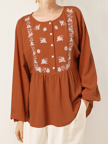 Floral Embroidery Long Sleeve Blouse