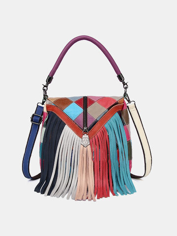 Tassel Argyle Pattern Print Handbag