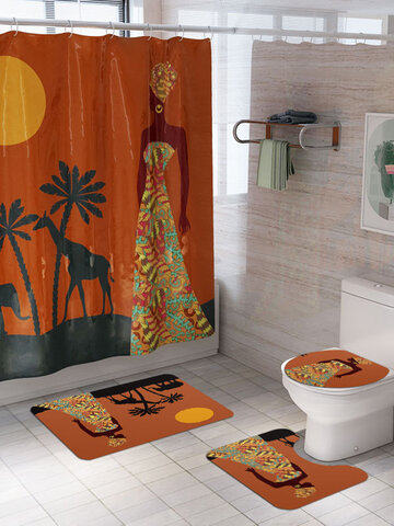 ستائر الحمام الأفريقية مجردة تطبع قماش البوليستر الستائر للحمام ضد للماء ستارة الحمام السنانير الديكور