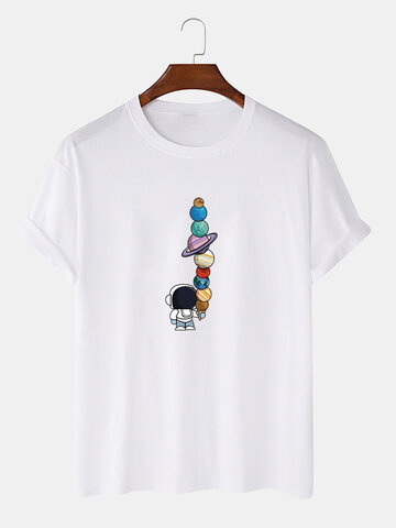T-shirt in cotone con stampa di astronauta dei cartoni animati