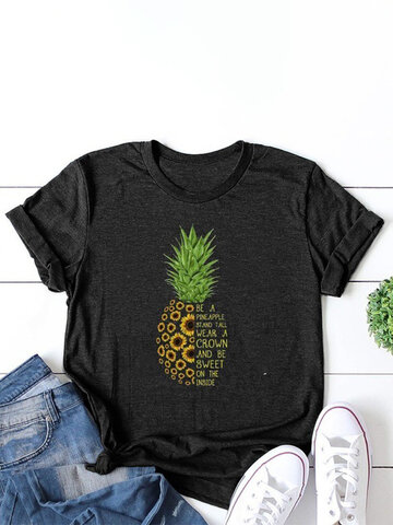 Pineapple Printed O-neck T-shirt