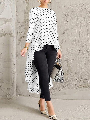 Unregelmäßige Bluse mit Polka-Dot-Print