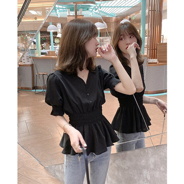 

Foreign-style Chiffon Shirt Female New Dress V-neck Waist Very Fairy Shirt Design Sense Machine Niche Shirt