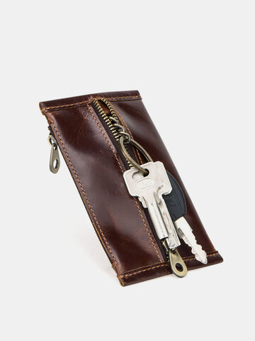 Men Slim Key Genuine Leather Zipper Coin Purse