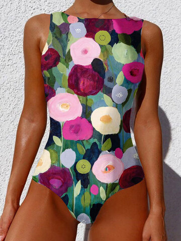 Floral Abstract Print One Piece
