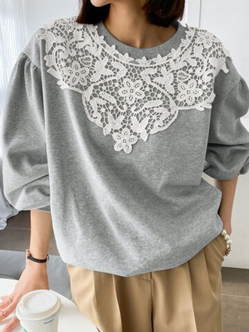 Lace Patchwork Pullover Sweatshirt