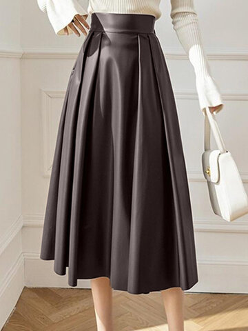 High Waist PU Leather Skirt