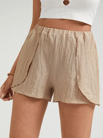 High Waist Solid Textured Casual Shorts For Women