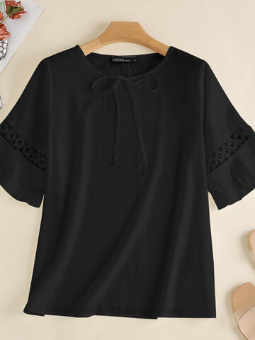 Tiered Ruffle Sleeve Solid Blouse