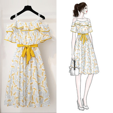 

New Retro Skirt High Waist Is Very Fairy French Small Platycoron Skirt Floral Sling Chiffon Dress