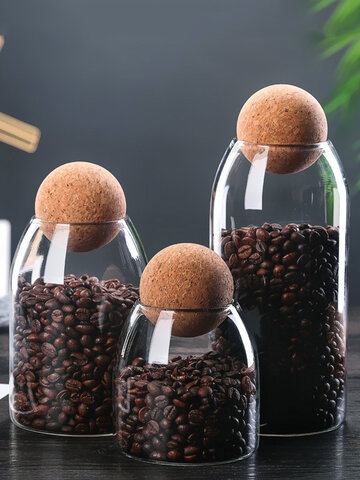 Деревянный шаровой пробкой стеклянный резервуар для хранения кофейных зерен