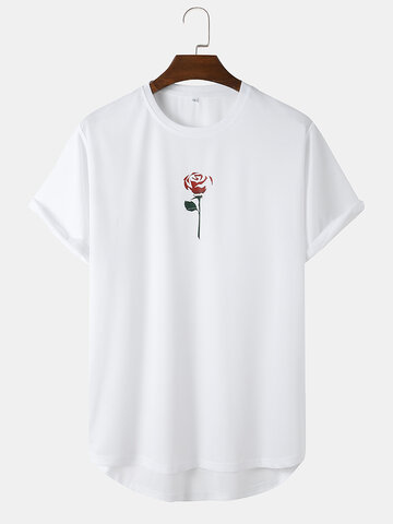 Rose Print High Low Sport T-Shirts