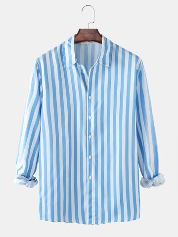 Vertical Stripe Print Button Shirt