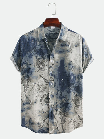 Chinese Style Abstract Printing Loose Shirts