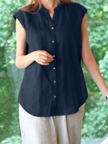 Solid Casual Stand Collar Blouse
