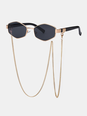 Women Polygonal Frame Chain Decorative Sunglasses