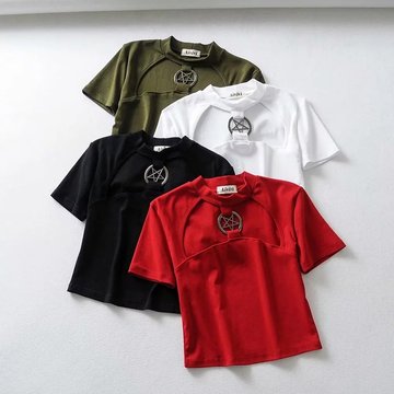 

Season New Solid Color Versatile Slim Slimming Short-sleeved Shirt Fashion Cool Hollow Sexy Umbilical Women's T-shirt