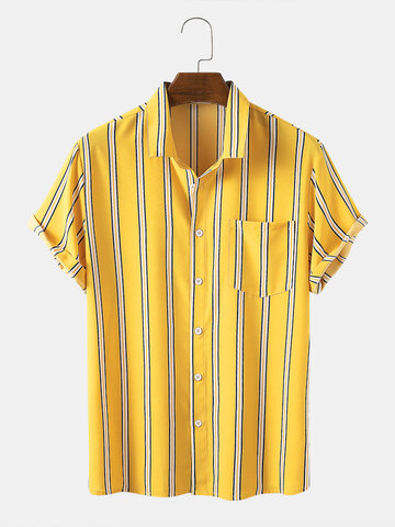 Striped Color Chest Pocket Shirts