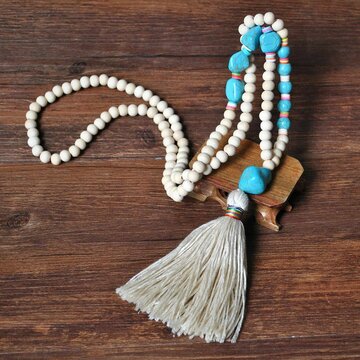 Wooden Beads Tassel Necklace