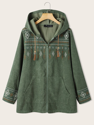 Ethnic Embroidered Hooded Jacket