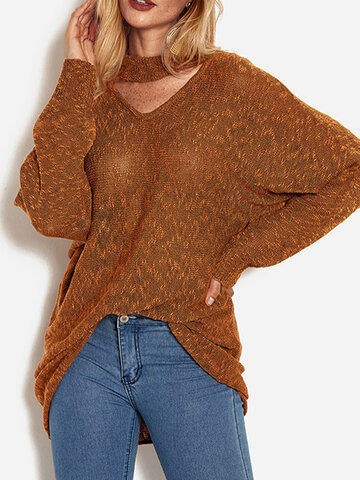 Solid Color Hollow Casual Sweater