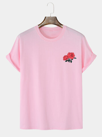 Floral Print Crew Neck Cotton T-Shirts