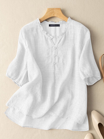Frill Neck Embroidered Blouse