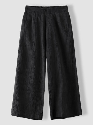 Solid Color Wide-leg Cotton Pants