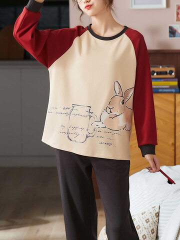 Cartoon Rabbit Print Cotton Pajamas