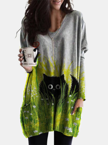 Cutie Black Cat Print Blouse