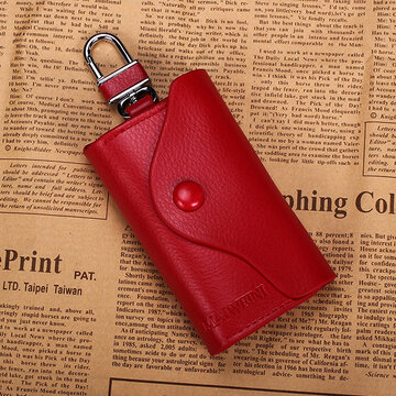 Multi-color Leather Zipper Key Storage Bag Retro Business Card Money Holder 6 Hooks Metal