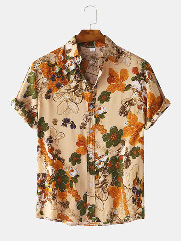 Chemises à manches courtes imprimées à l'huile florale vintage