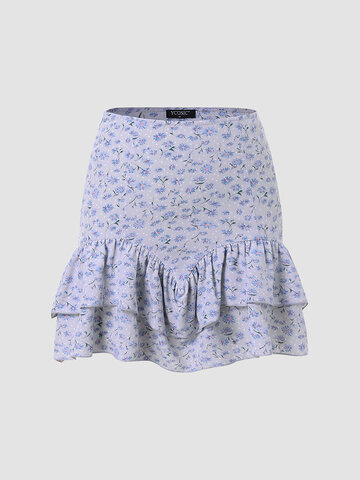 Floral Print Tiered Irregular Skirt