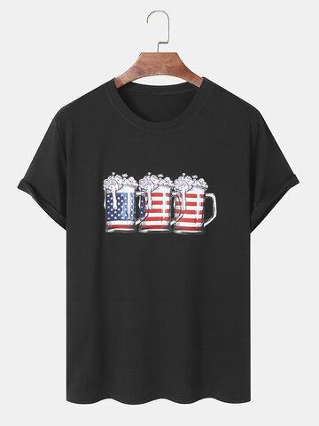 Cotton Cup Flag Print Leisure T-Shirts