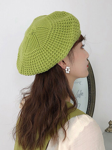 Women Knitted Solid Beret