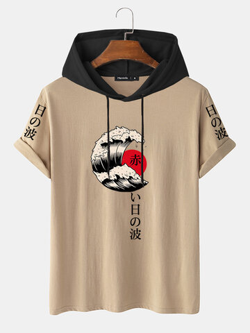Wave Japanese Sleeve Print T-Shirts