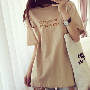 

Factory Season New Round Neck Short-sleeved T-shirt Female Student Shirt Loose Embroidery Bottoming Shirt