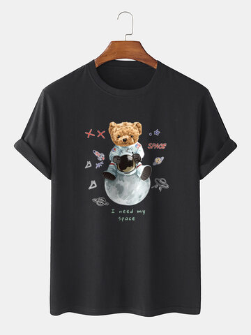 Cartoon Astronaut Bear Print T-Shirt