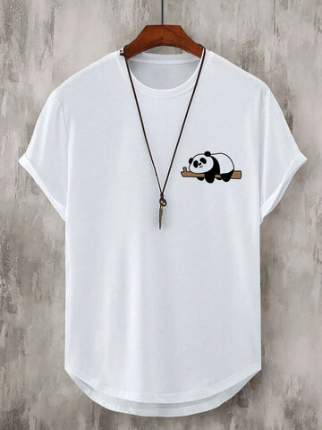 Panda Print Curved Hem T-Shirts