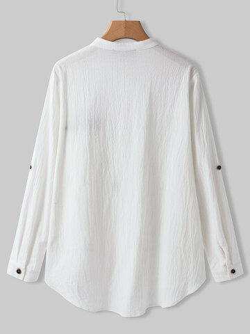 Floral Embroidery Long Sleeve Stand Collar Asymmetrical Blouse For Women