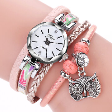 

Bohemian Owl Multilayer Watch, Pink off white white black grey
