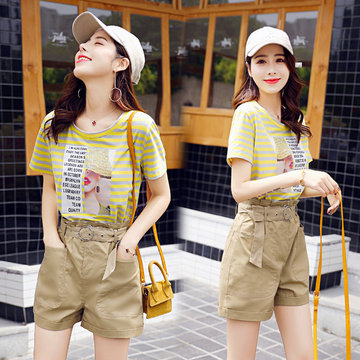 

Net Red Suit Foreign Season Suit Female Fashion Temperament Short-sleeved T-shirt Female Shorts Suit New